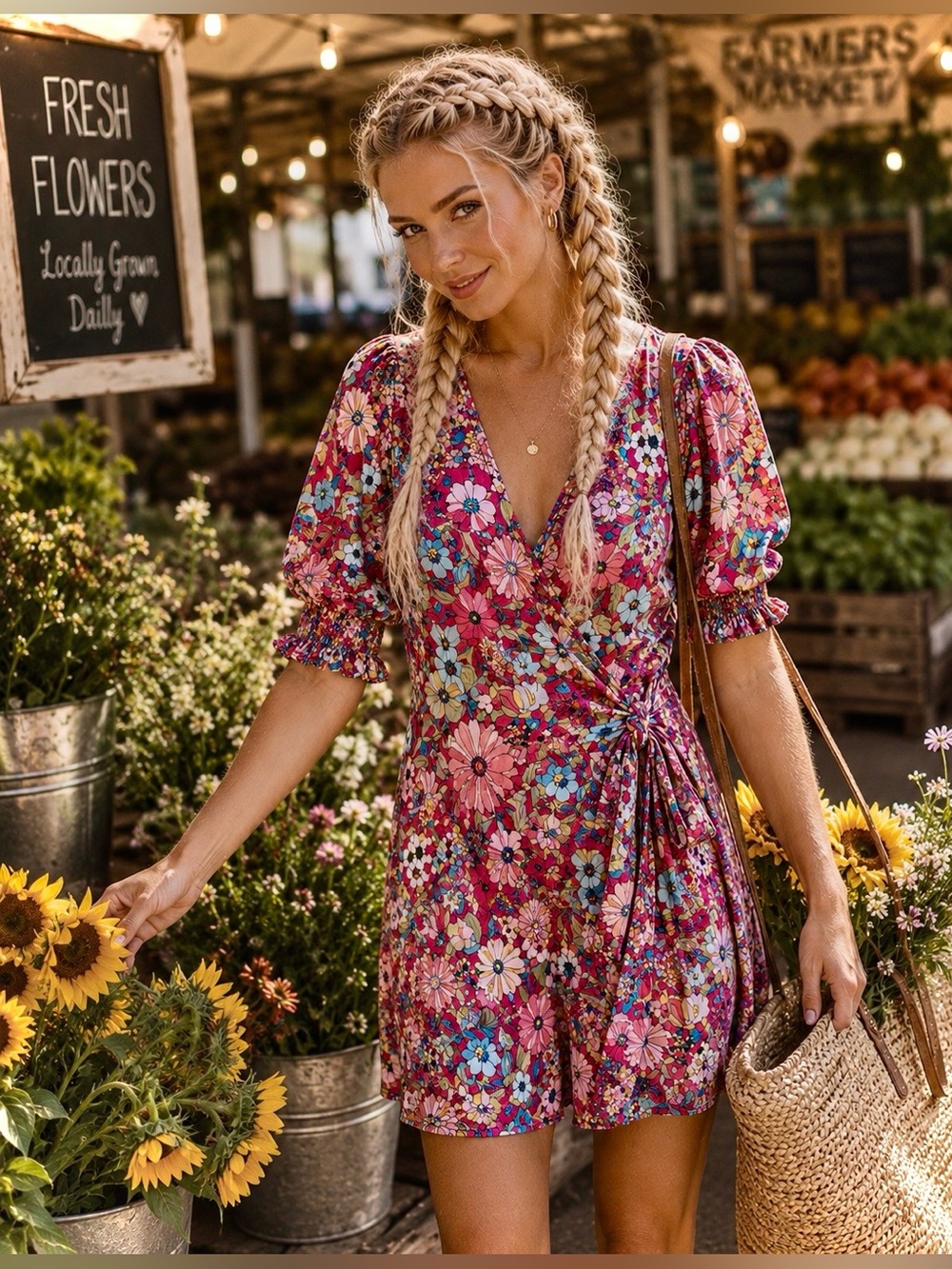 NATURAL LIFE Floral Wrap Dress - Size Medium